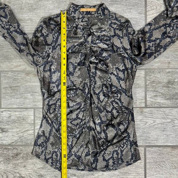 GENDER BIAS Women's Silk Ruffle Blouse Sz Small Snake Print Long Sleeve Mob Wife - Picture 11 of 12